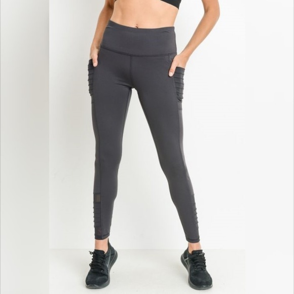 Moto Ribbed Full Leggings Mesh Leggings & Pockets - Picture 4 of 6